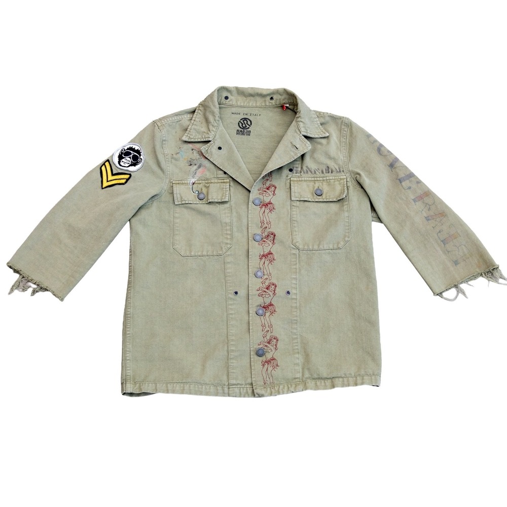 RA-RE Rag Recycle Rag‎ Restyle Military Jacket Mens Slim L Distressed Italy